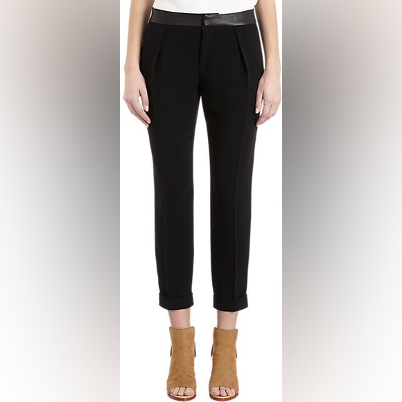 rag & bone Pants - Rag & Bone Black Mo Pants Leather Waistband cuffed crop pants